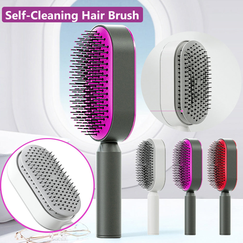 Self Cleaning Hair Brush For Women One-key Cleaning Hair Loss Airbag Massage Scalp Comb Anti-Static Hairbrush - NathBeauty